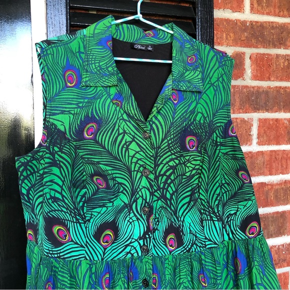 Phool Tiered Peacock Design MIDI Dress 1X - Picture 4 of 7